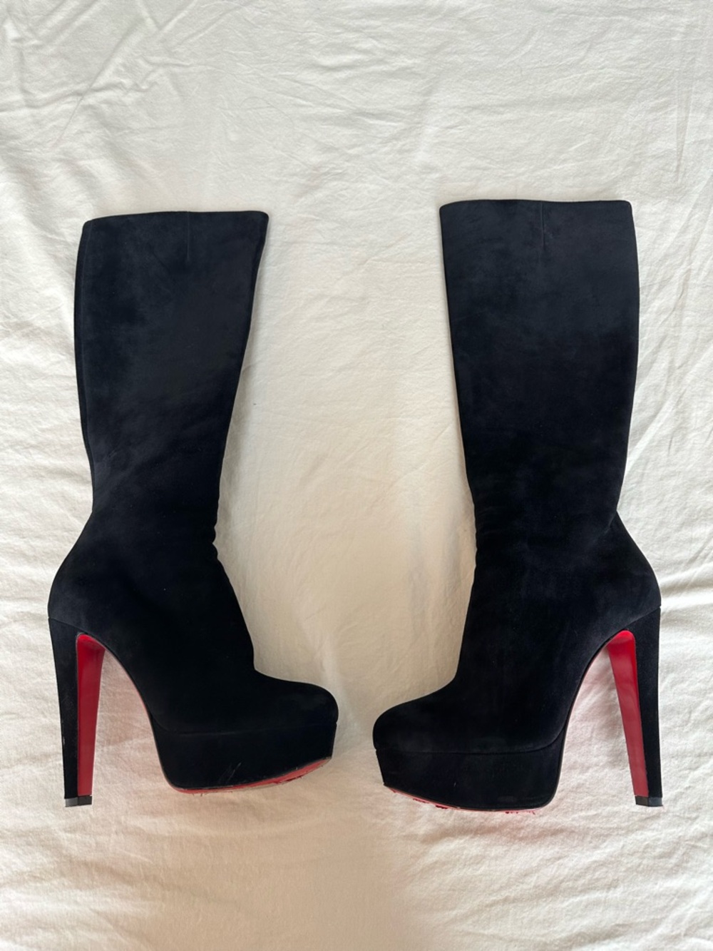 Christian Louboutin Black Suede Platform Knee-High Boots with Red Soles - Size 6 - Picture 6 of 7